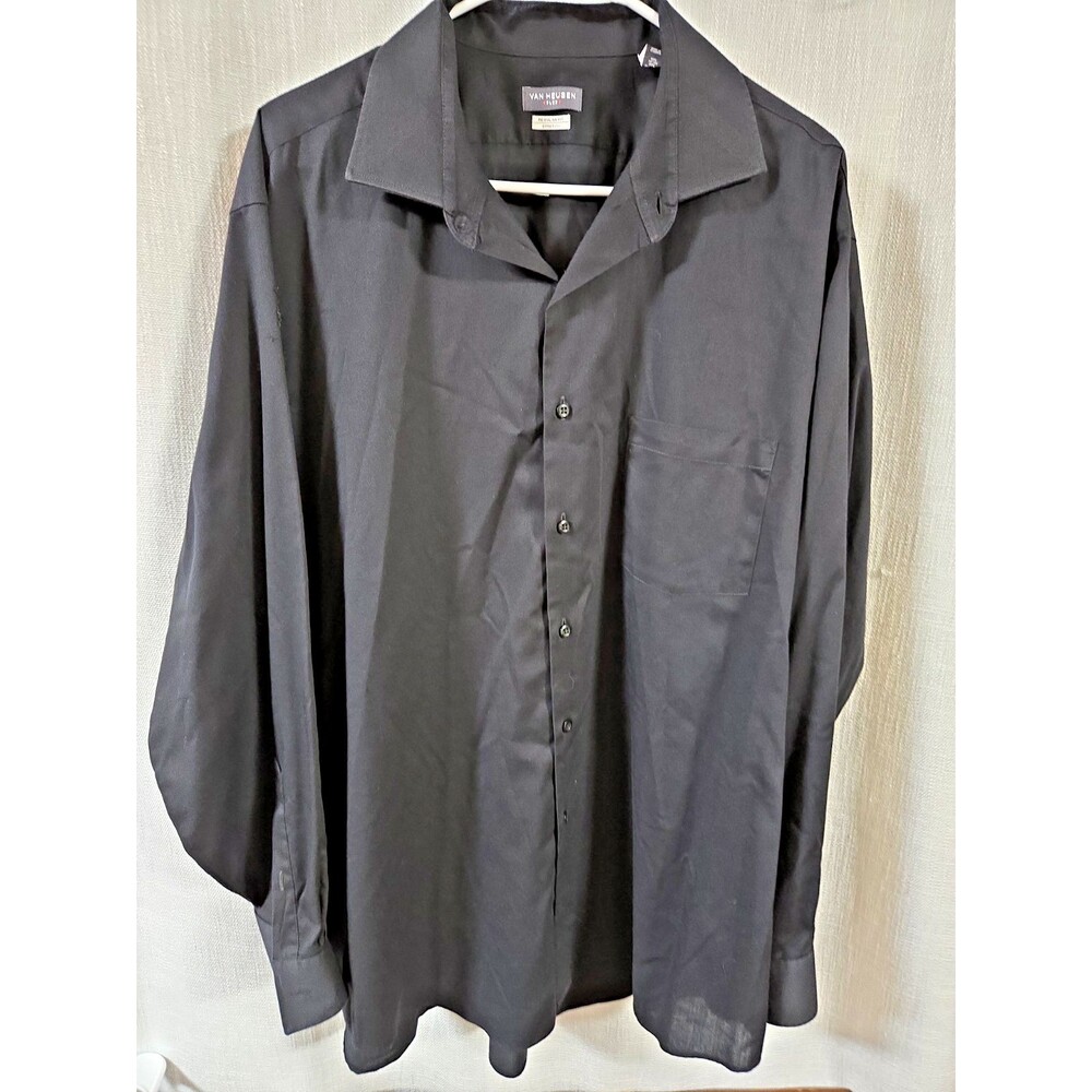 Van Heusen Flex Collar Long Sleeve Shirt Black 17.5 35 stretch regular fit